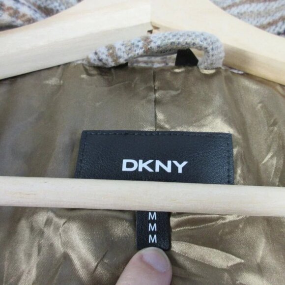 DKNY Women's Plaid Wool-Blend Pea Coat Academia Collar Outwear Jacket Tan M 1198 - Picture 3 of 14